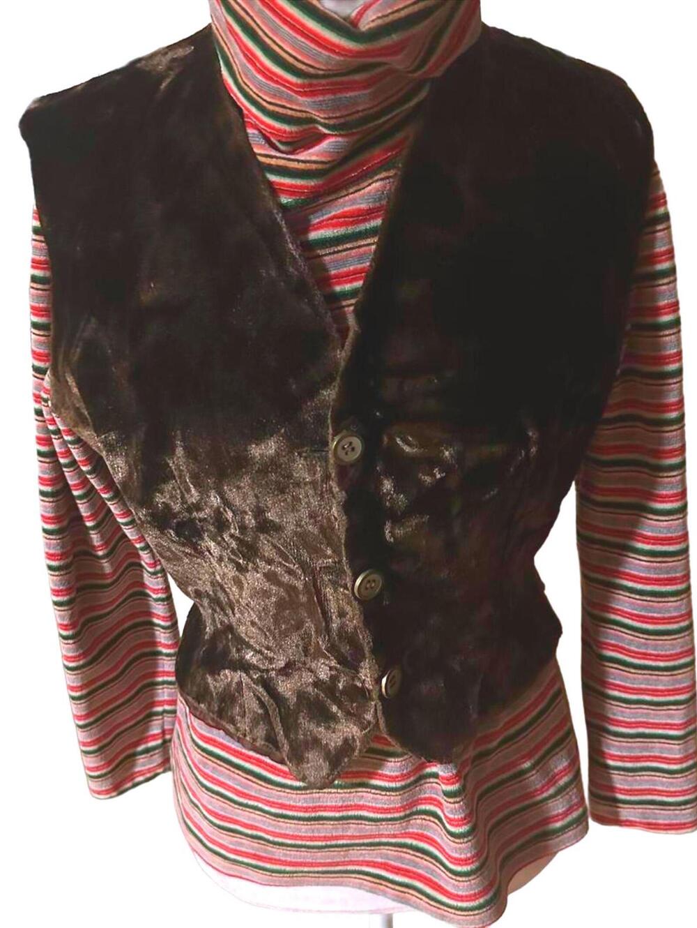 Vintage 70’s thick velour funky brown vest goblin indie costume festival sz S